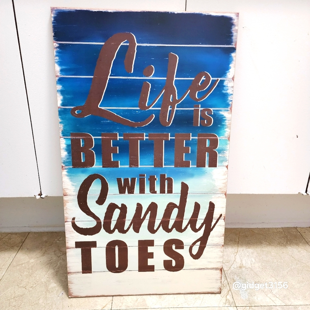NWT  "LIFE IS BETTER WITH SANDY TOES" COASTAL WALL DECOR - 26" H x 15" W